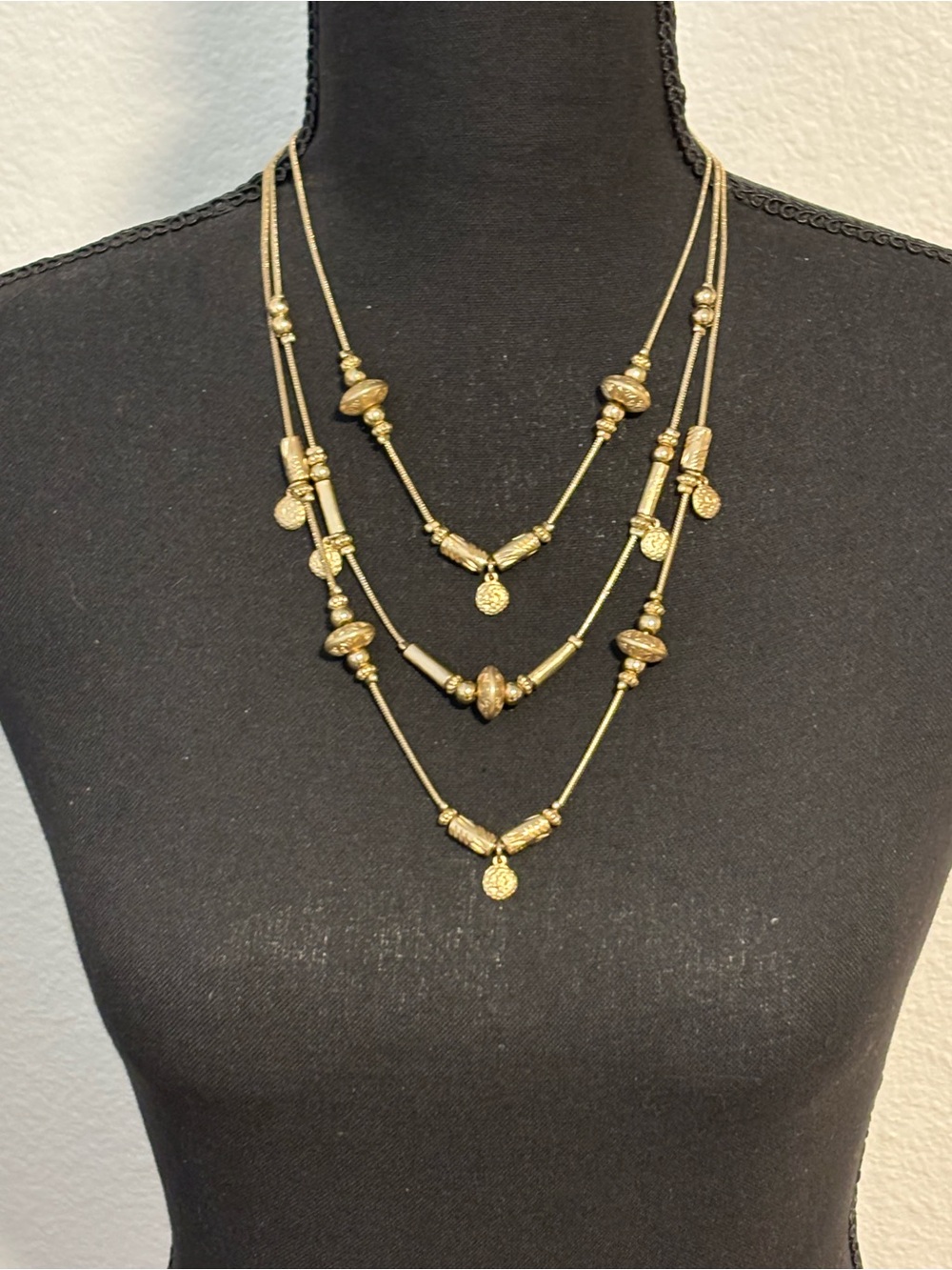 Chico’s Gold-Tone Layered Bead Necklace 18”-24”+4”
